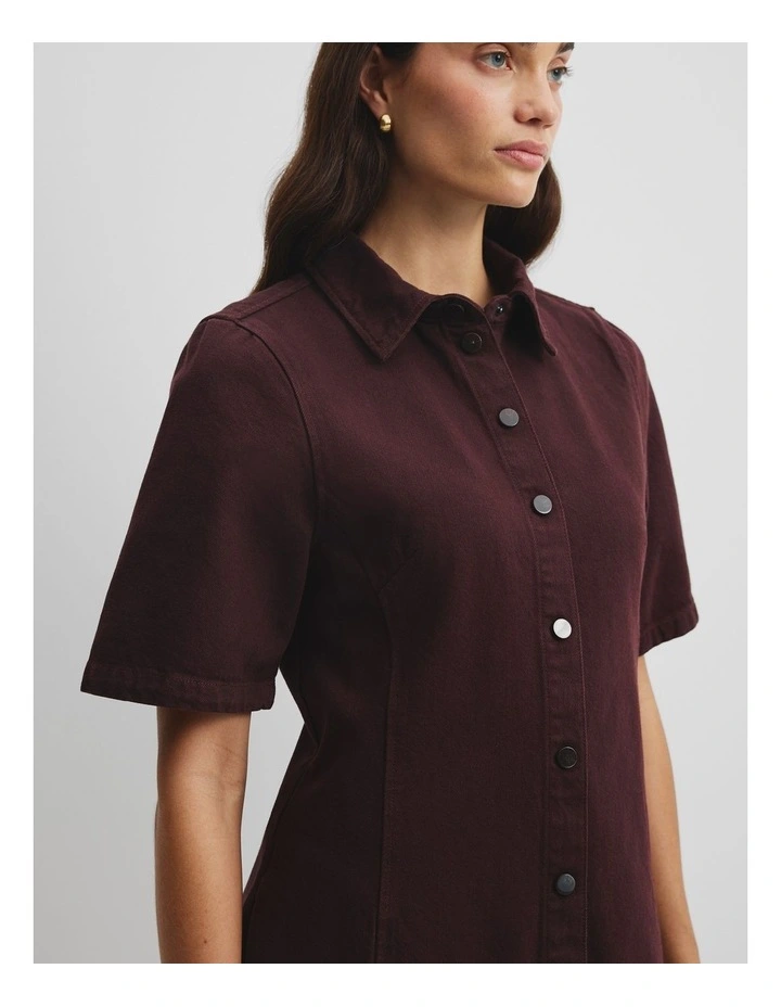 Denim Mini Dress in Plum image 3