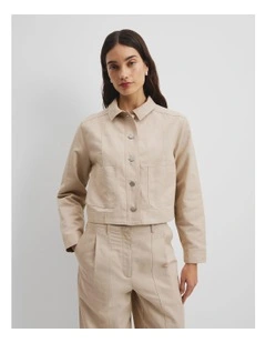 Crop Twill Jacket in Sand