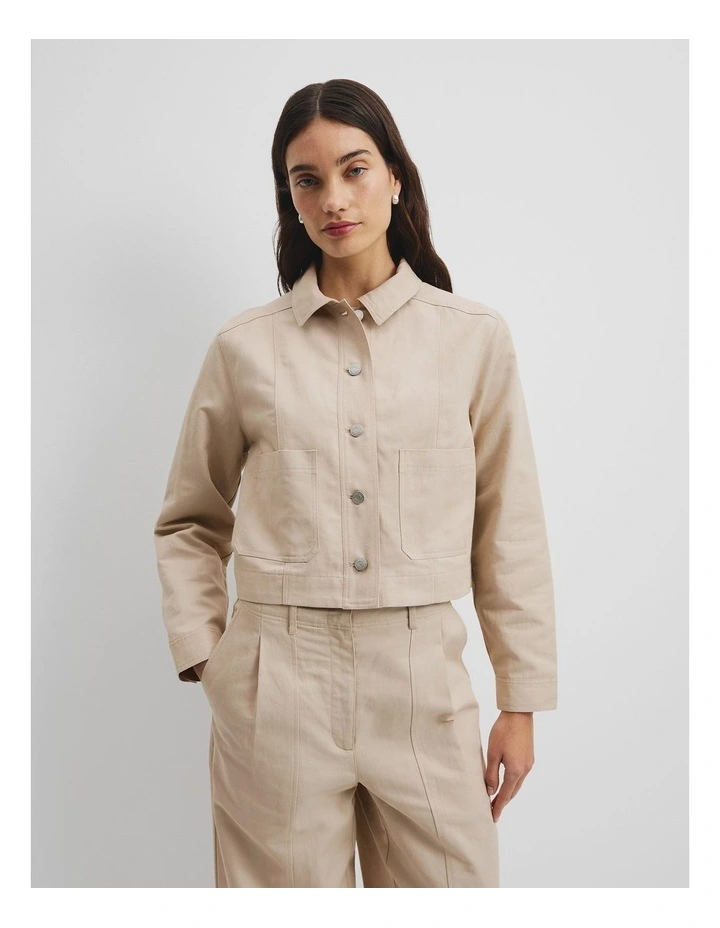 Crop Twill Jacket in Sand image 1