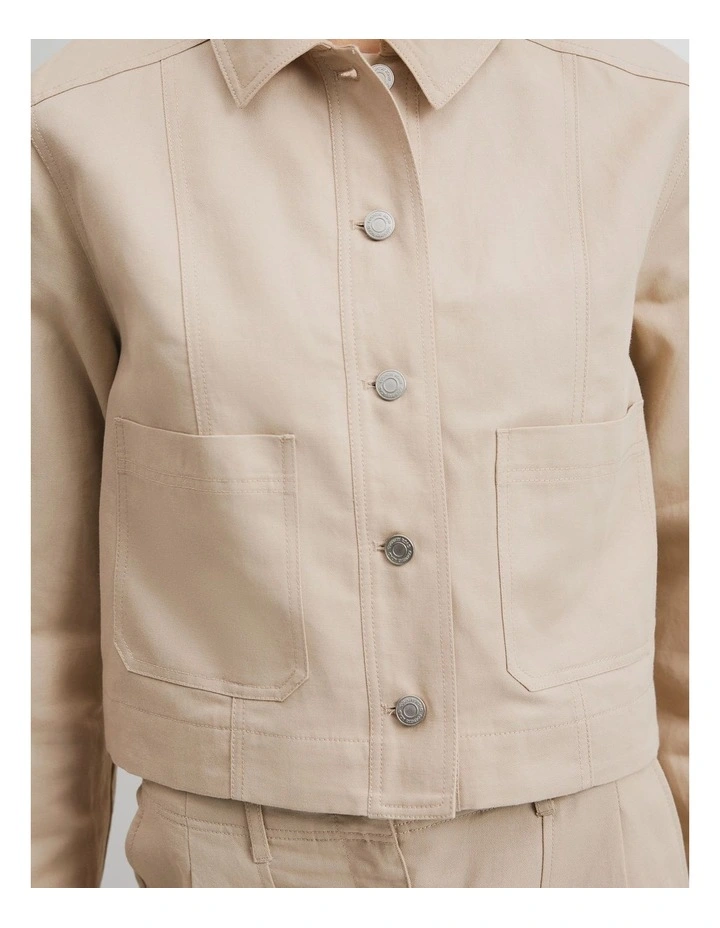 Crop Twill Jacket in Sand image 2