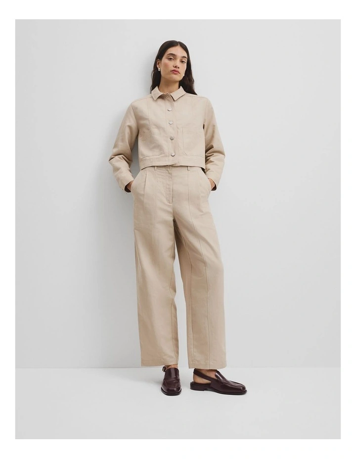 Crop Twill Jacket in Sand image 3