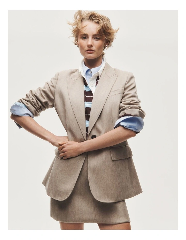 Wool Blazer in Buff Marle image 2