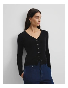 Wool Silk Cardigan in Black