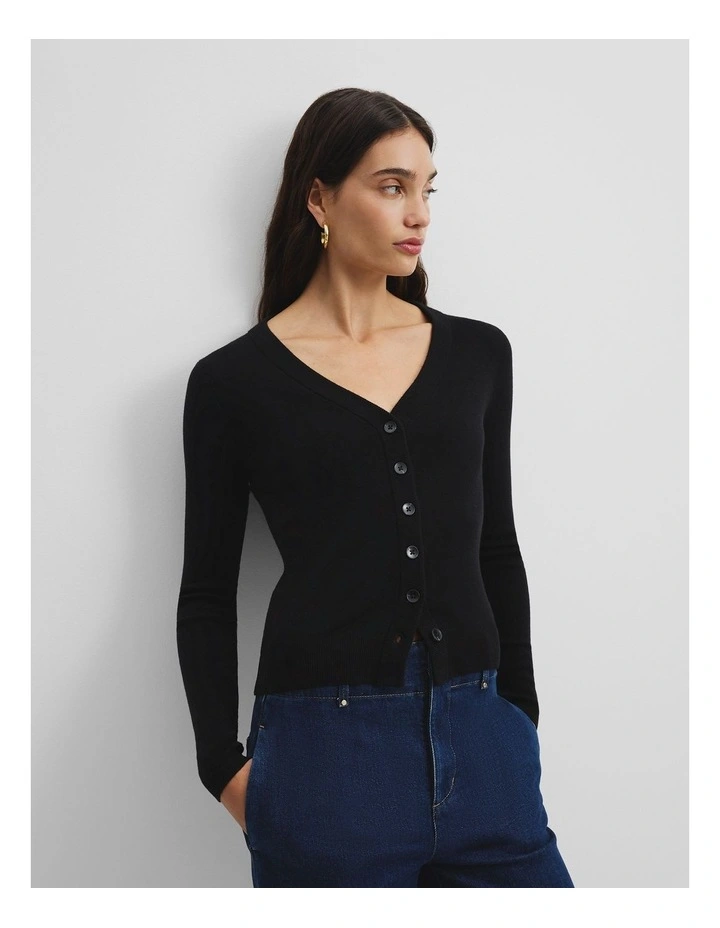 Wool Silk Cardigan in Black image 1