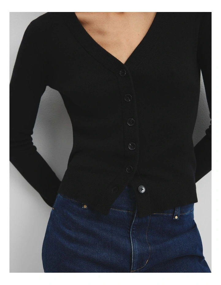 Wool Silk Cardigan in Black image 2