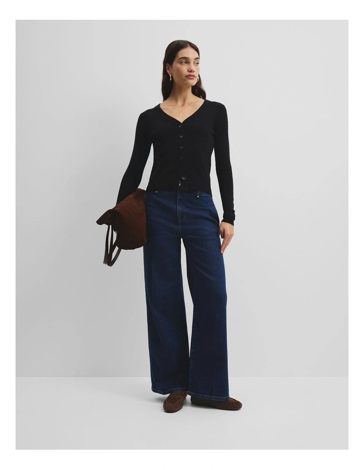 Wool Silk Cardigan in Black image 3