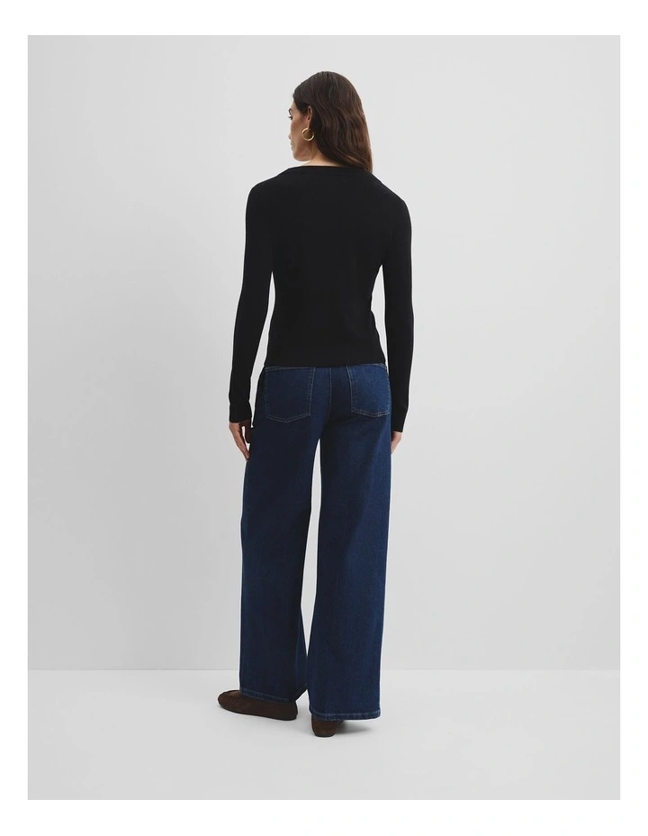 Wool Silk Cardigan in Black image 4