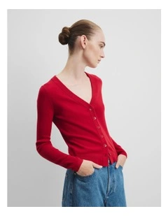 Wool Silk Cardigan in Garnet