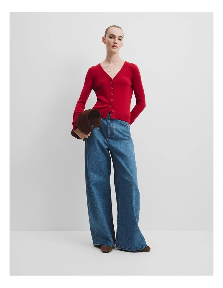 Wool Silk Cardigan in Garnet image 2