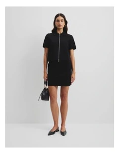 Short Sleeve Compact Zip Knit in Black