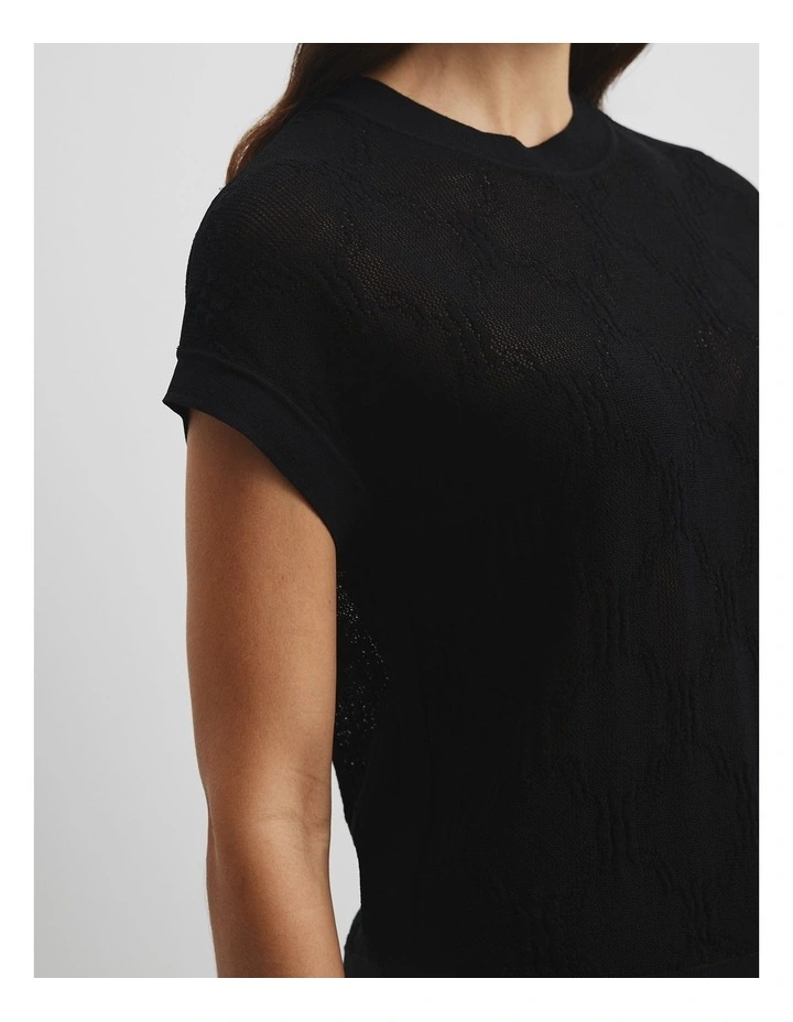 Lace Knit T-shirt in Black image 2
