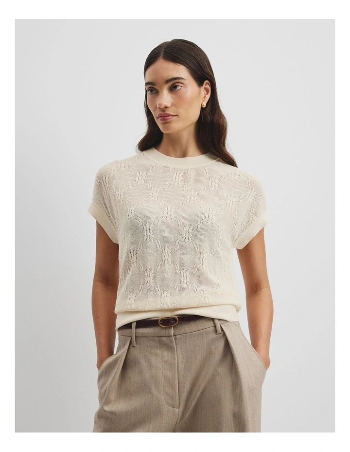 Lace Knit T-shirt in Macadamia image 1