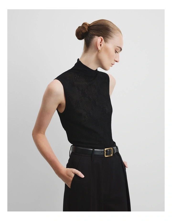 Lace Knit Tank in Black image 1