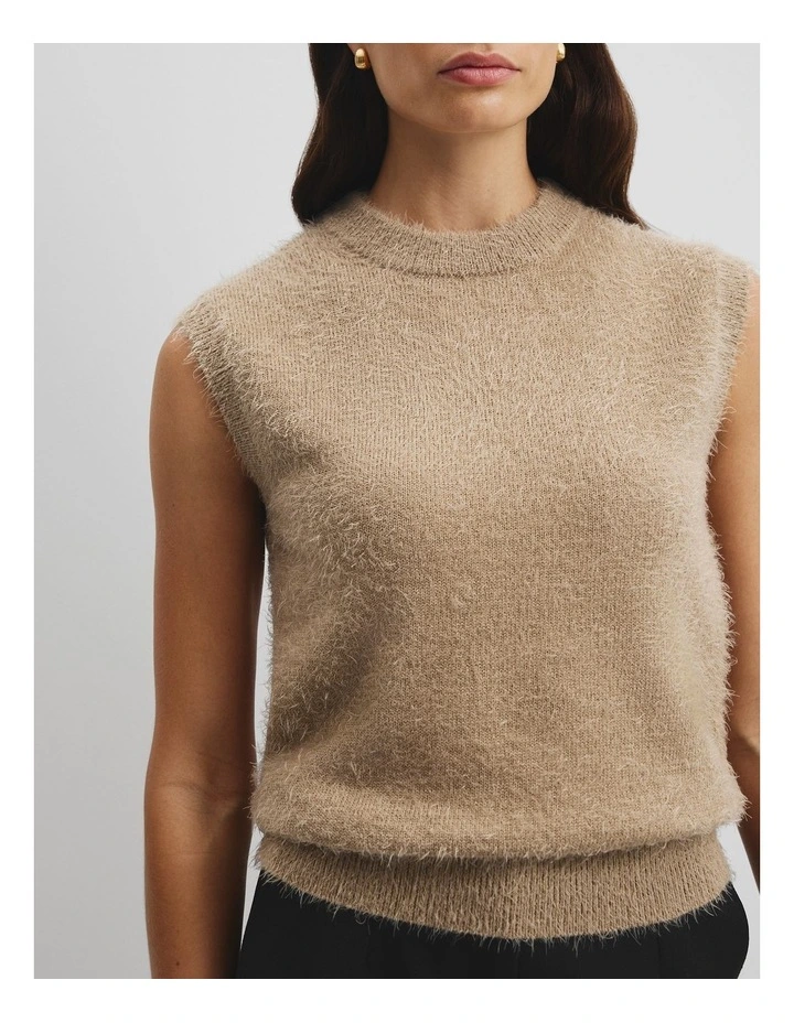 Fluffy Knit Tank in Buff image 2