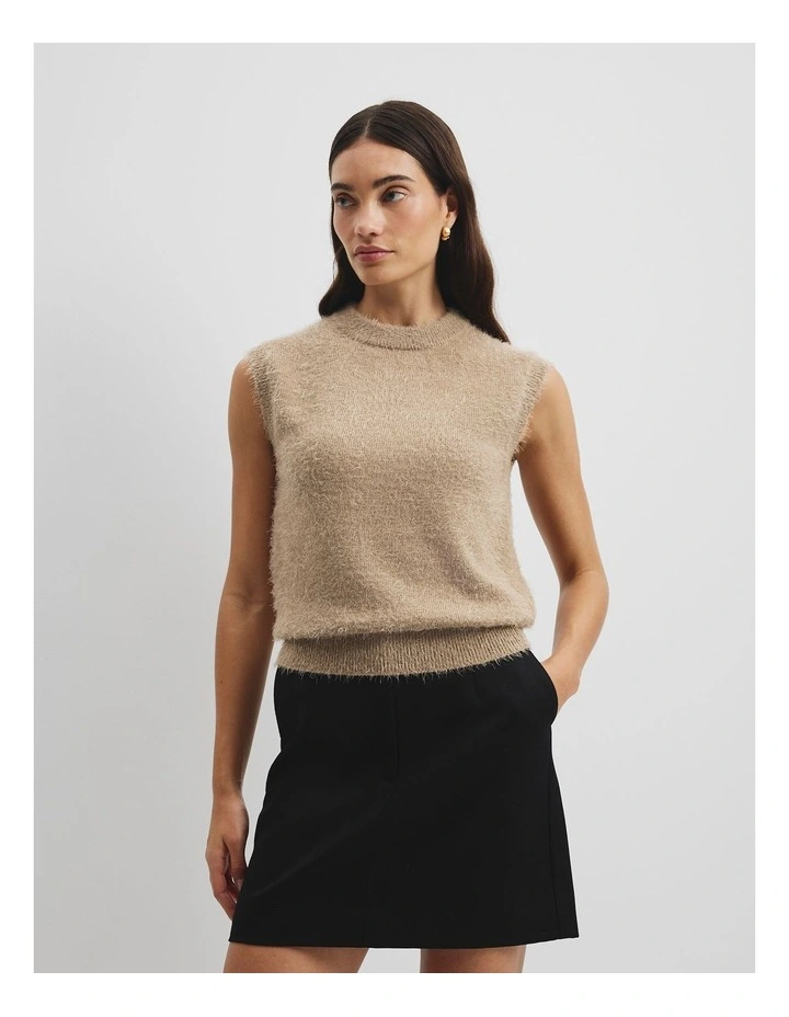 Fluffy Knit Tank in Buff image 3