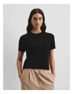 Australian Cotton Blend Boucle Knit T-shirt in Black