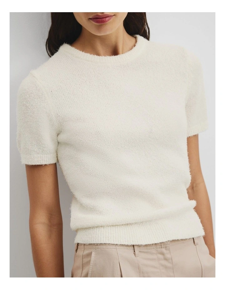 Australian Cotton Blend Boucle Knit T-shirt in Antique White image 2