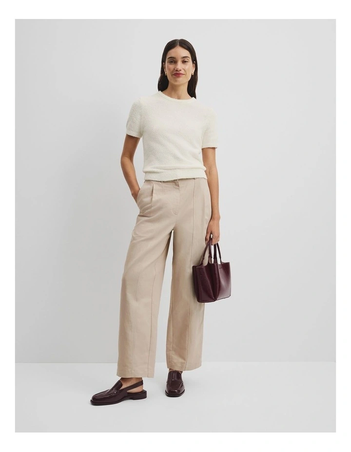 Australian Cotton Blend Boucle Knit T-shirt in Antique White image 3