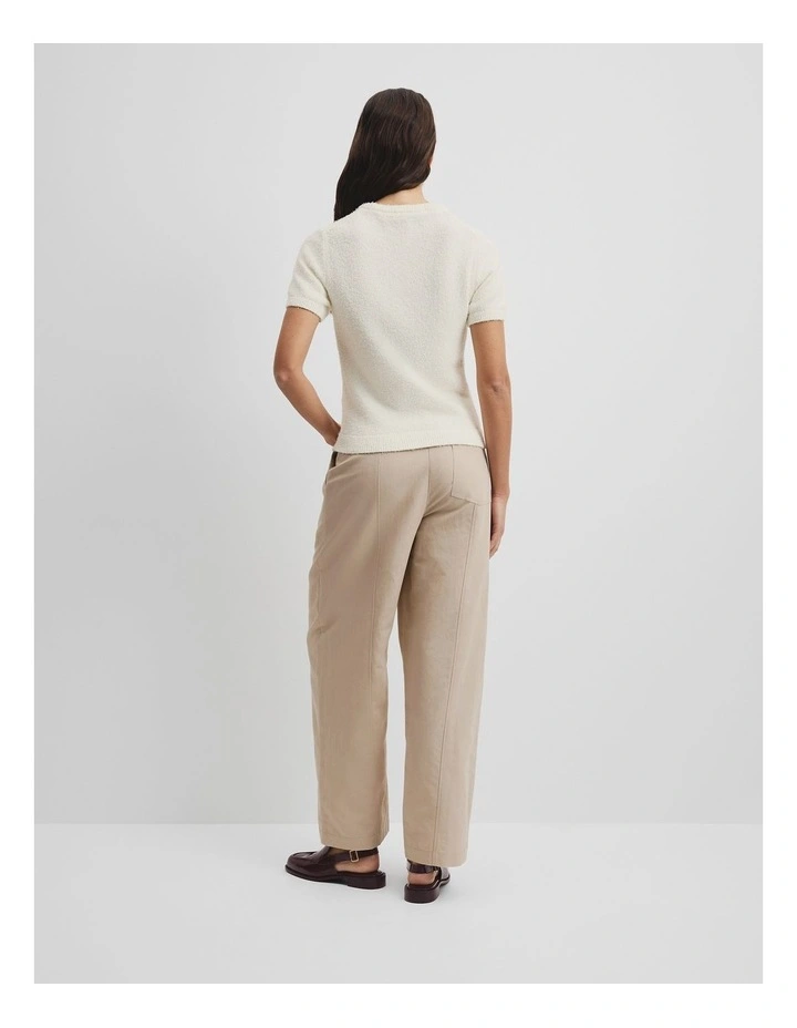 Australian Cotton Blend Boucle Knit T-shirt in Antique White image 4