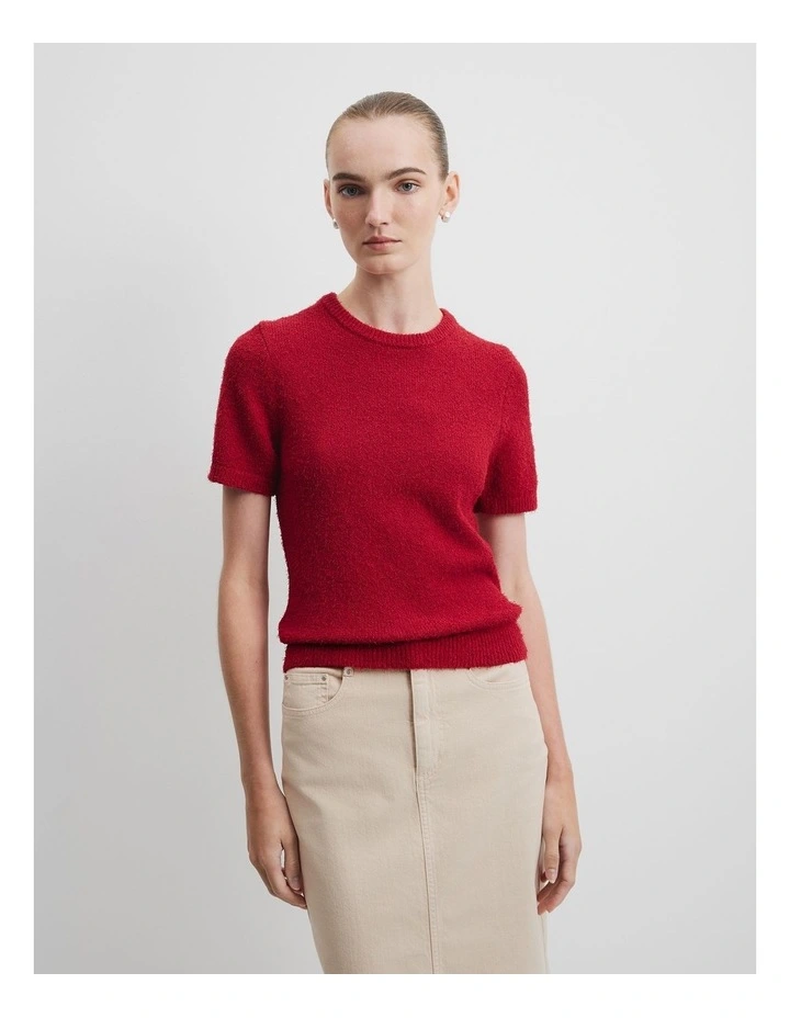 Australian Cotton Blend Boucle Knit T-shirt in Garnet image 1