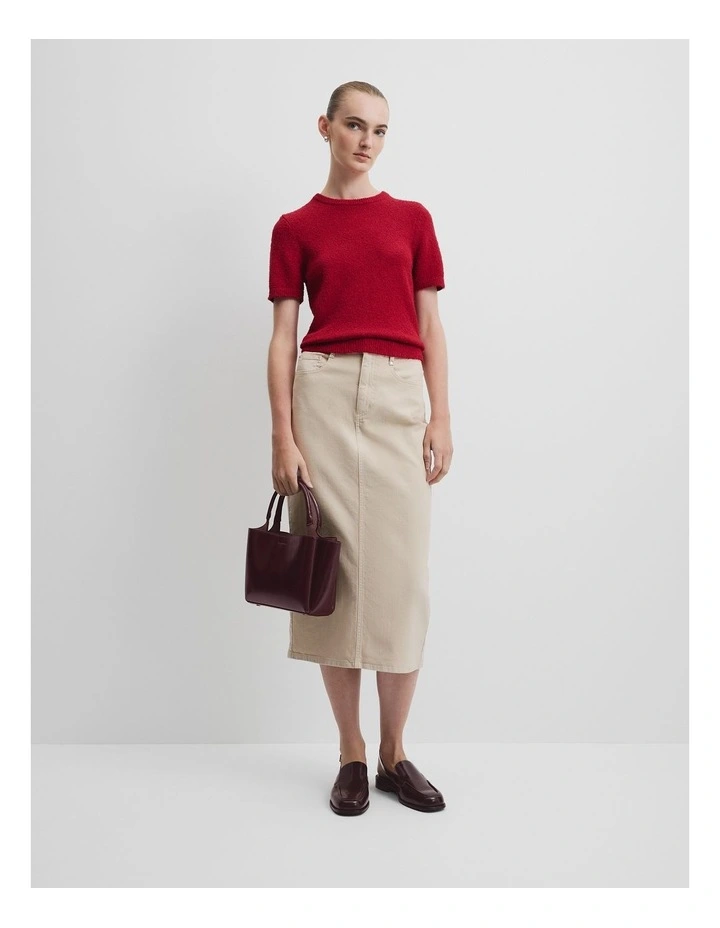 Australian Cotton Blend Boucle Knit T-shirt in Garnet image 2