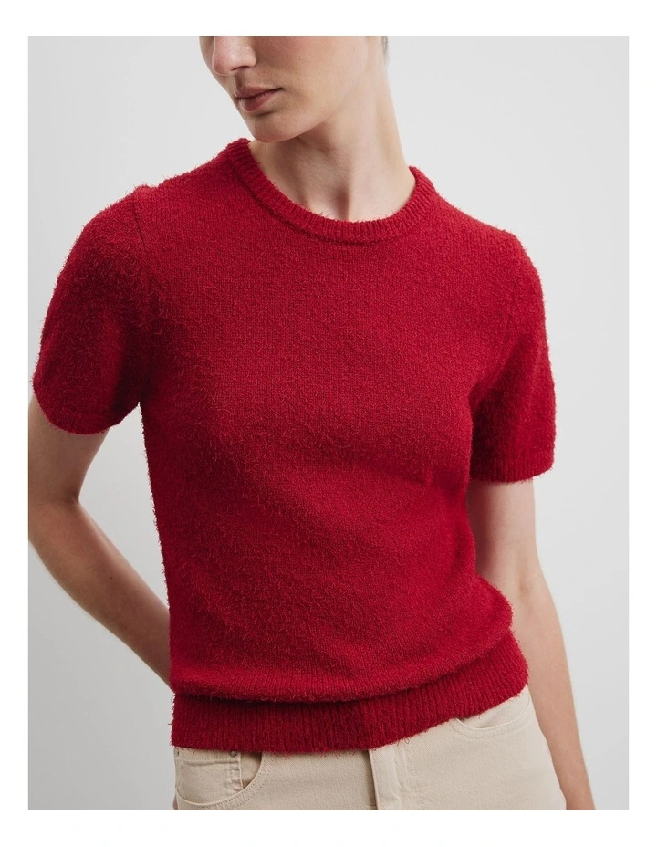 Australian Cotton Blend Boucle Knit T-shirt in Garnet image 3