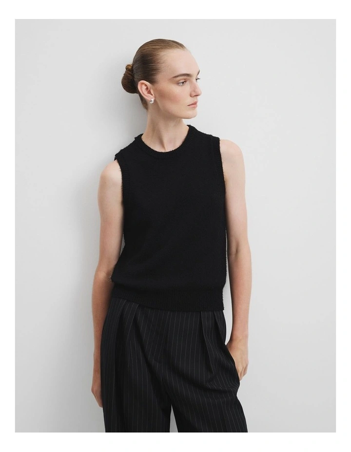Australian Cotton Blend Boucle Knit Tank in Black image 2