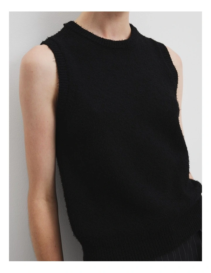 Australian Cotton Blend Boucle Knit Tank in Black image 3