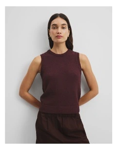 Australian Cotton Blend Boucle Knit Tank in Plum