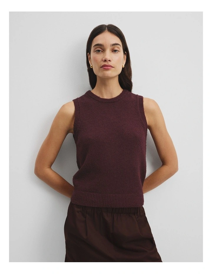Australian Cotton Blend Boucle Knit Tank in Plum image 1