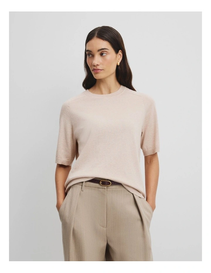 Cashmere Blend T-shirt in Buff Marle image 1