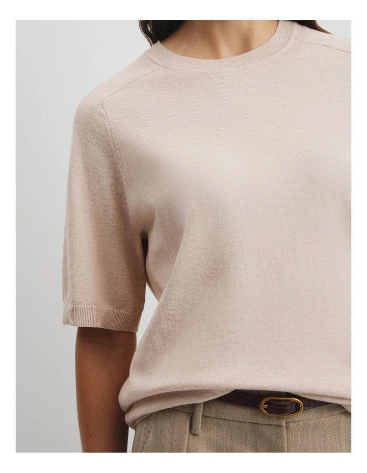 Cashmere Blend T-shirt in Buff Marle image 2