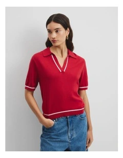 Cashmere Blend Short Sleeve Knit in Garnet