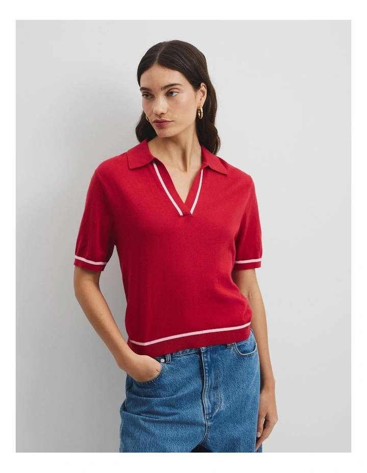 Cashmere Blend Short Sleeve Knit in Garnet image 1