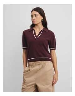 Cashmere Blend Short Sleeve Knit in Plum
