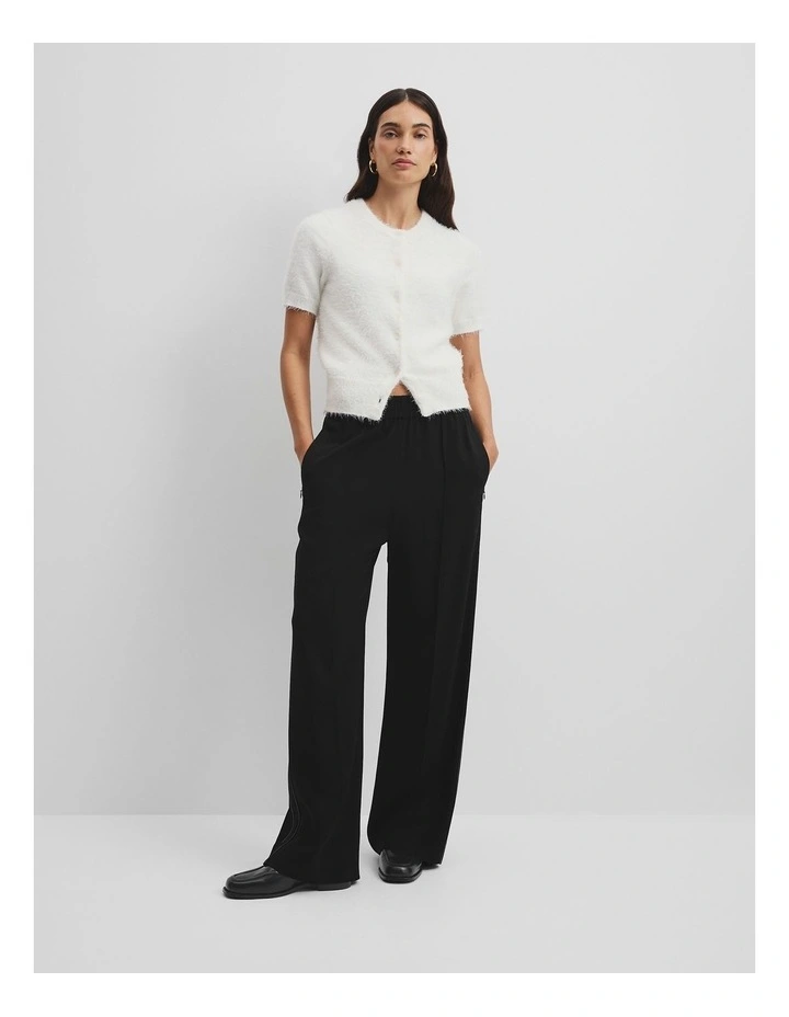 Button Fluffy Knit T-shirt in Antique White image 3