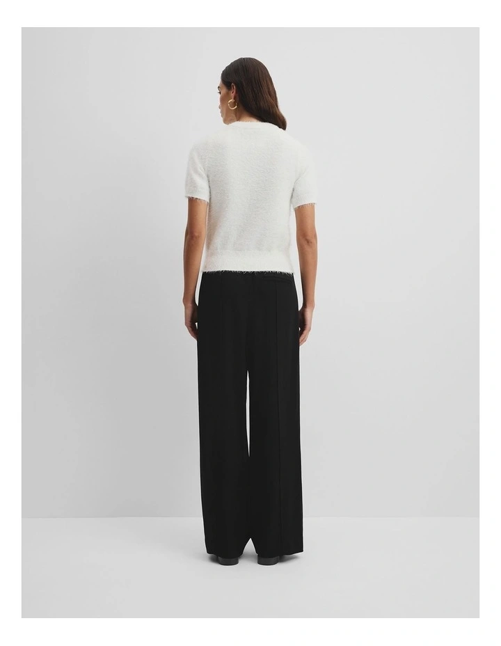 Button Fluffy Knit T-shirt in Antique White image 4