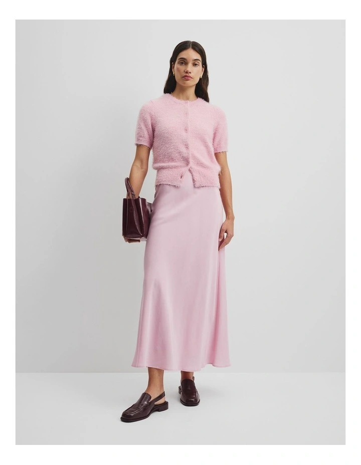 Button Fluffy Knit T-shirt in Floss Pink image 2