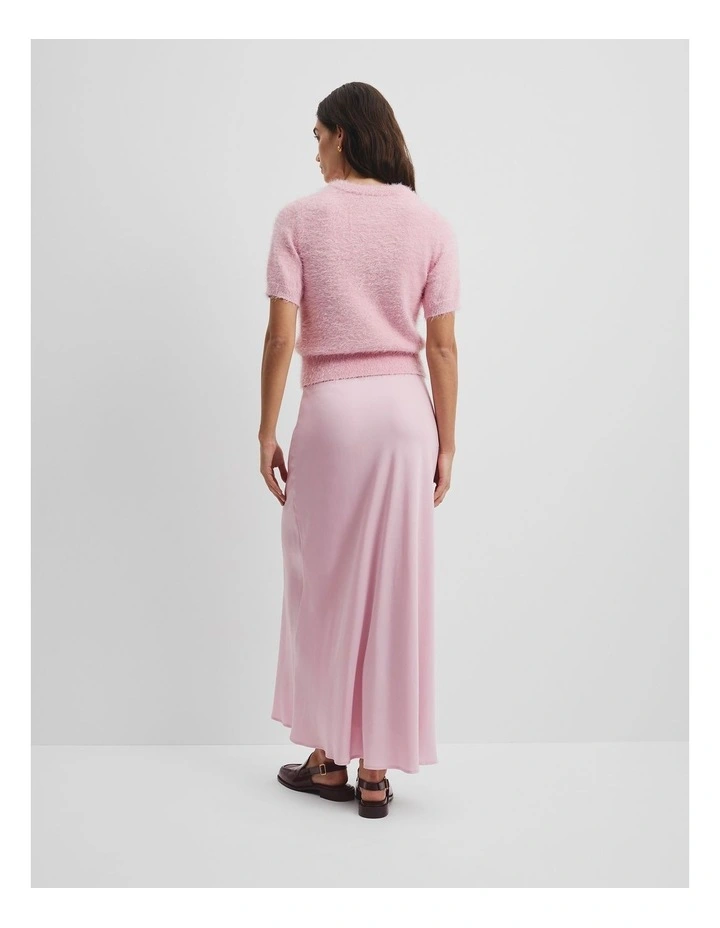 Button Fluffy Knit T-shirt in Floss Pink image 4