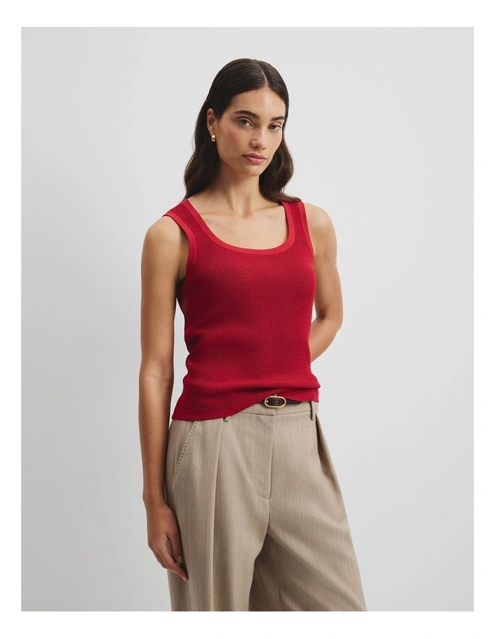 Waffle Crew Knit Tank in Garnet image 3