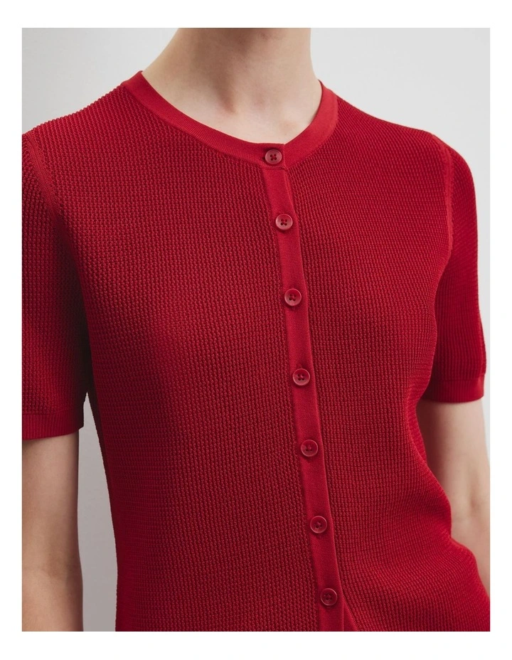 Waffle Short Sleeve Button Knit in Garnet image 3