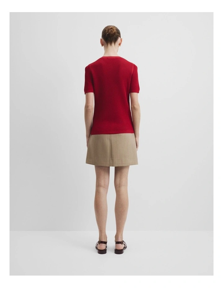Waffle Short Sleeve Button Knit in Garnet image 4