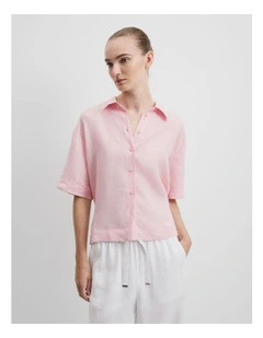 Organically Grown Linen Short Sleeve Shirt in Floss Pink