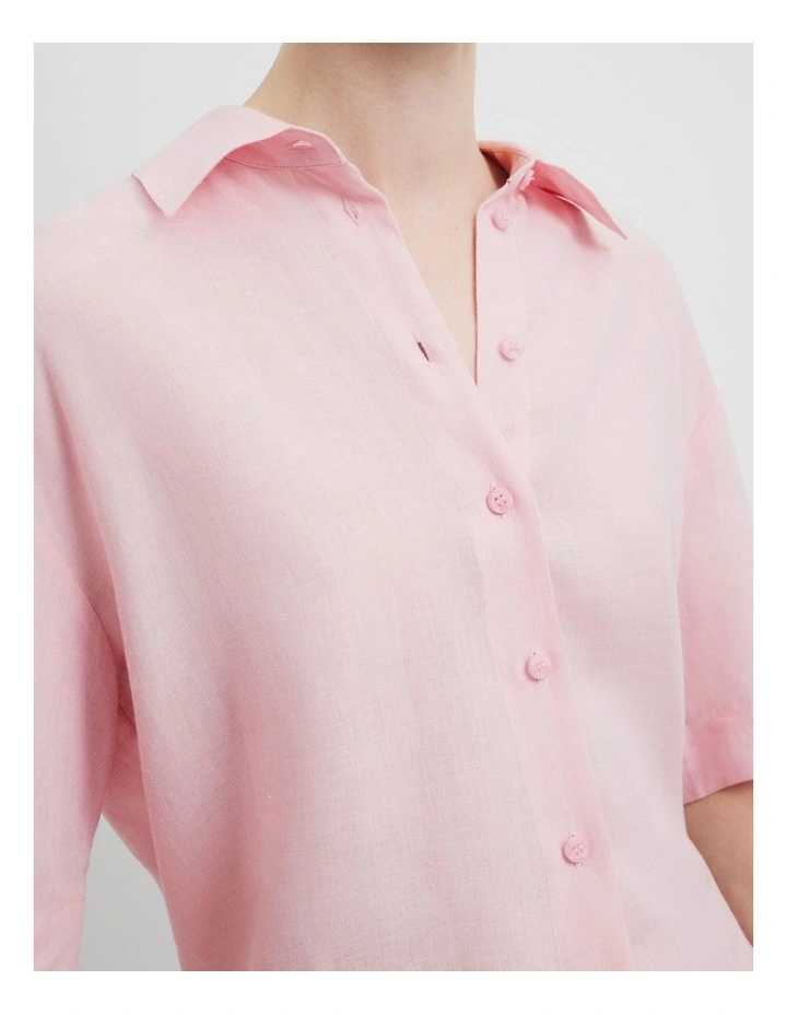 Organically Grown Linen Short Sleeve Shirt in Floss Pink image 2