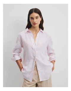 Organically Grown Linen Stripe Shirt in Pink Stripe