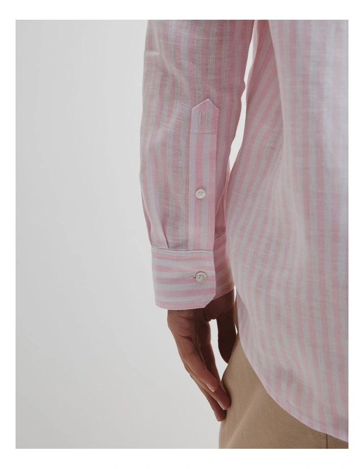 Organically Grown Linen Stripe Shirt in Pink Stripe image 2