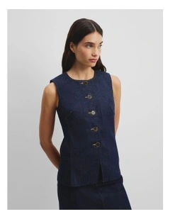 Recycled Cotton Denim Sleeveless Top in Indigo Rinse