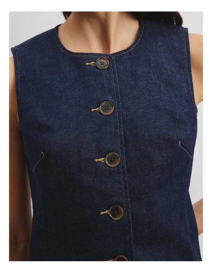 Recycled Cotton Denim Sleeveless Top in Indigo Rinse image 3