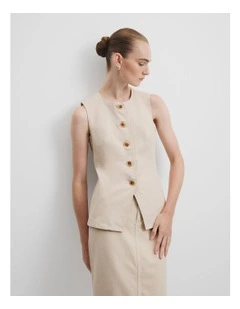 Recycled Cotton Denim Sleeveless Top in Sand