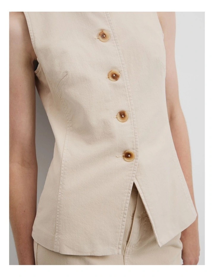 Recycled Cotton Denim Sleeveless Top in Sand image 2